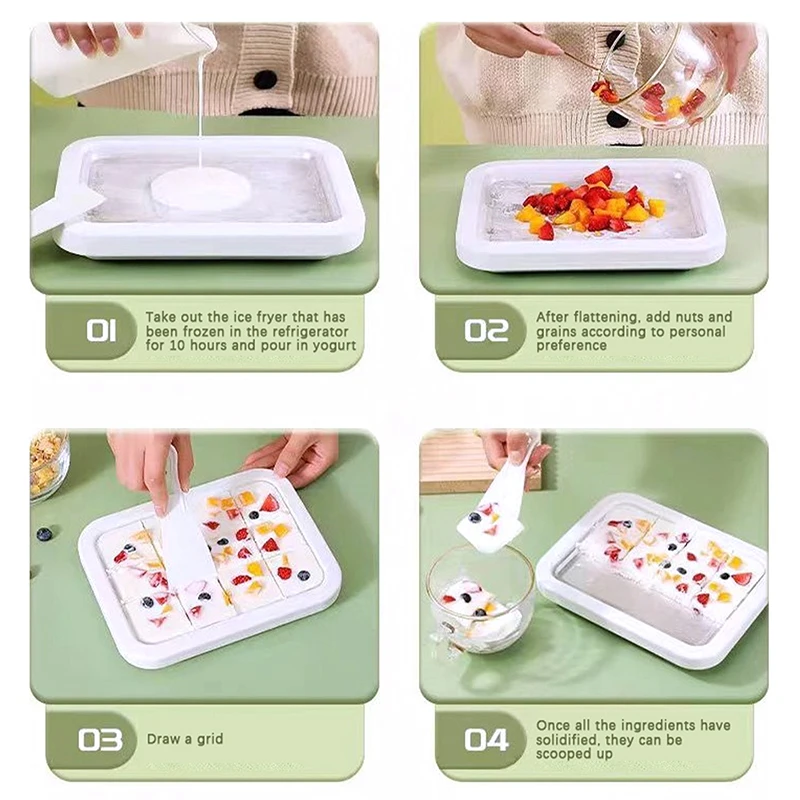 3PCS/1Set Stainless Steel Household Ice Cream Pan Fried Yogurt Machine Flat Bottomed Pan Fried Yogurt DIY Ice Cream Mini Version