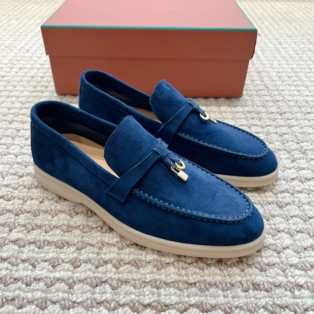 Genuine leather loafers for women's shoes one foot shallow mouth flat sole single shoe soft sole lazy bean shoes for men's shoes