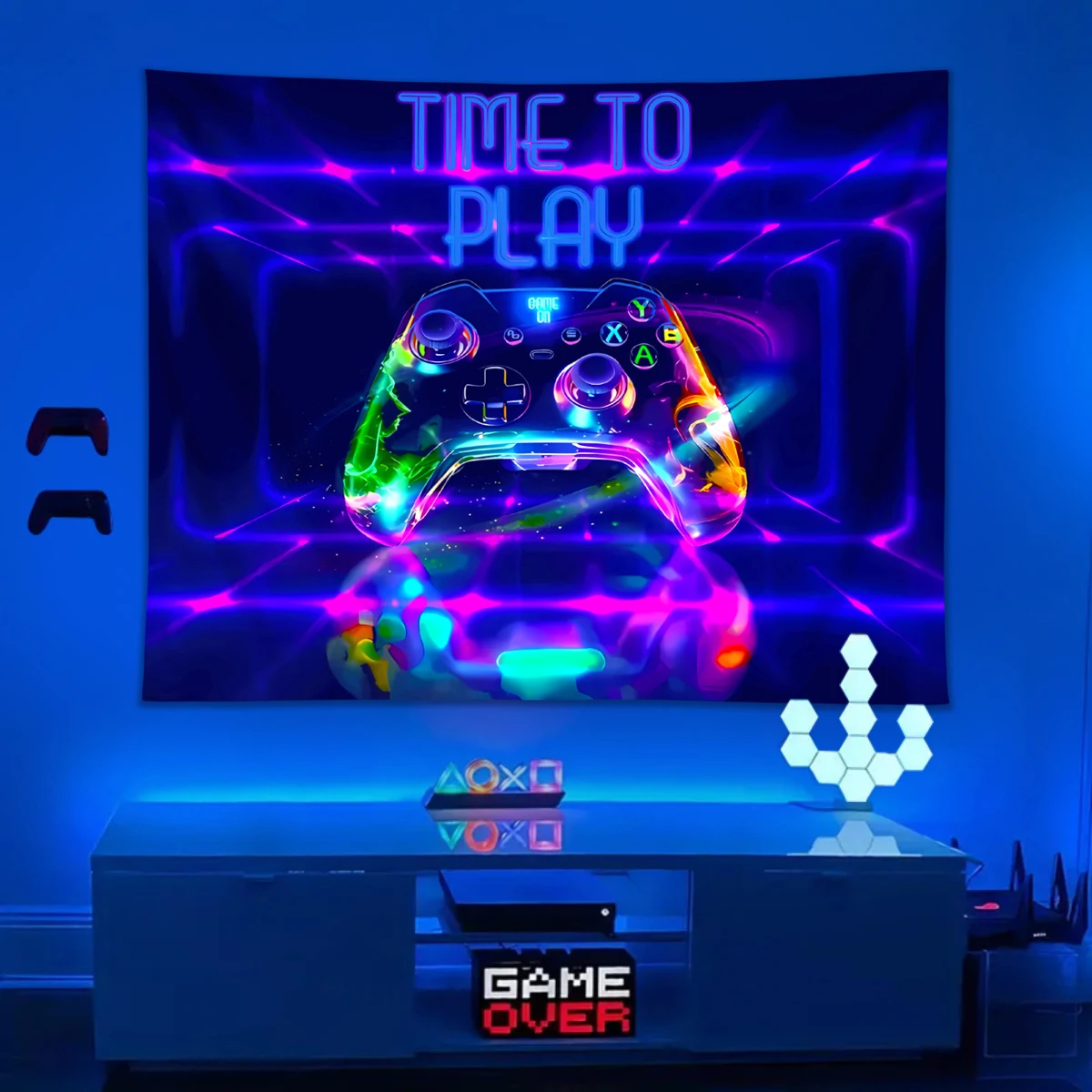 Tapestry Decorations 1pc Punk style Game fluorescent tapestry, UV reactive tapestry, boys' esports room decoration neon light effect tapestry
