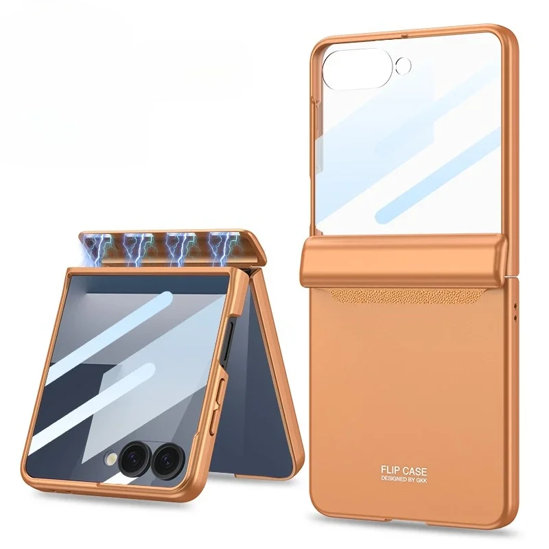 Magnetic Hard Shell Phone Case with Hinge Protection and Tempered Film Protector Cover
