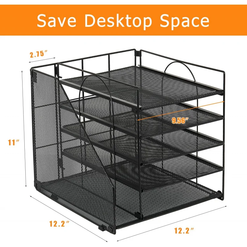 Desk Organizers and Accessories, 5-Tier Paper Letter Tray Organizer with File Holder, Desktop Organizer for Office Supplies - 4