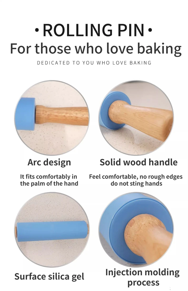 Description Picture 5 of itemZackoo 23-43cm Non-Stick Silicone Rolling Pin Wooden Handle Pastry Dough Flour Roller Pizza Pasta Kitchen Cooking Baking Tool