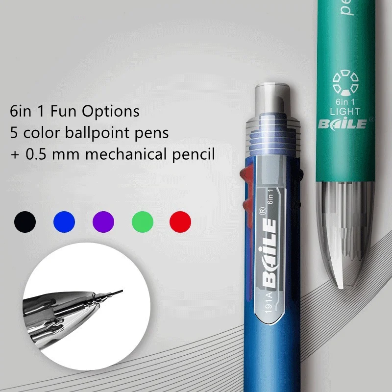6 in 1 MultiColor Stift Kugelschreiber Set Versenkbare 5 Farben und Mechanische Bleistift in Einem Stift Multifunktions Stift Schreibwaren – Detail 2