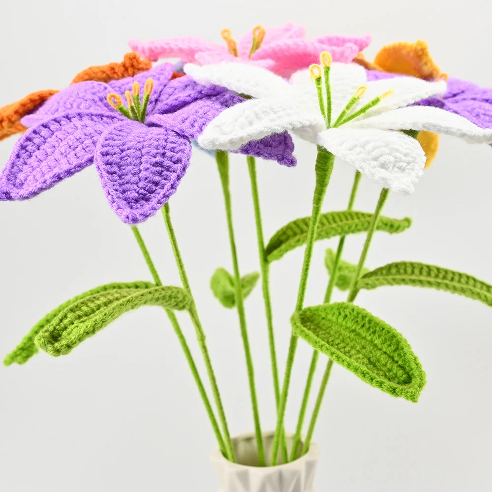 Hand-Crocheted Lily Flower Bouquet - Artistic Fabric Floral Arrangement