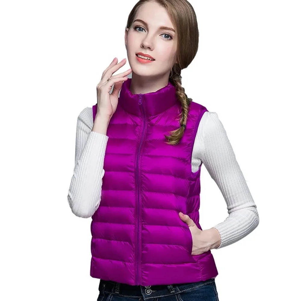 2023 Autumn Winter Women's Down Coat Vest Ultralight Thin 90% White Duck Stand Collar Down Jacket Sleeveless Warm Puffer Coat