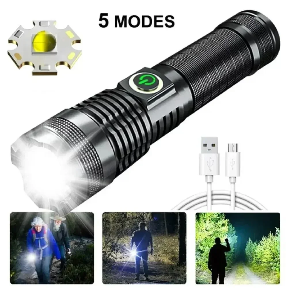 100000 Lumens Powerful Flashlight, Rechargeable Waterproof Searchlight  XHP70 Super Bright Handheld Led Flashlight Tactical Flashlight 26650 Battery  USB Zoom Torch for Emergency Hiking Hunting Camping 