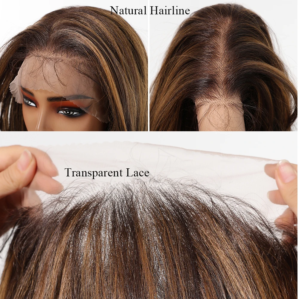 Highlight Brown Blonde Body Wave Afro Synthetic Wigs 13*6 Transparent Lace Frontal Wigs for Black Women Brazilian Loose Wave Wig synthetic wigs