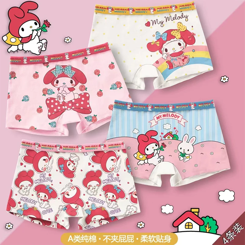 

4Pcs Kuromi Anime Kawaii Sanrio Cotton Underwear Boxer Cute My Melody Cinnamoroll Breathable Short Pants Toys for Kids