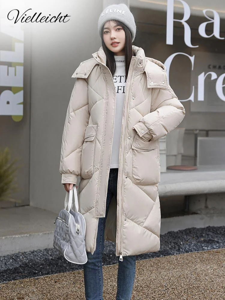 

2023 Snow Wear New Solid Winter Coat for Women Down Jacket Warm Casual Loose Hooded Winter Women Jacket Long Parkas