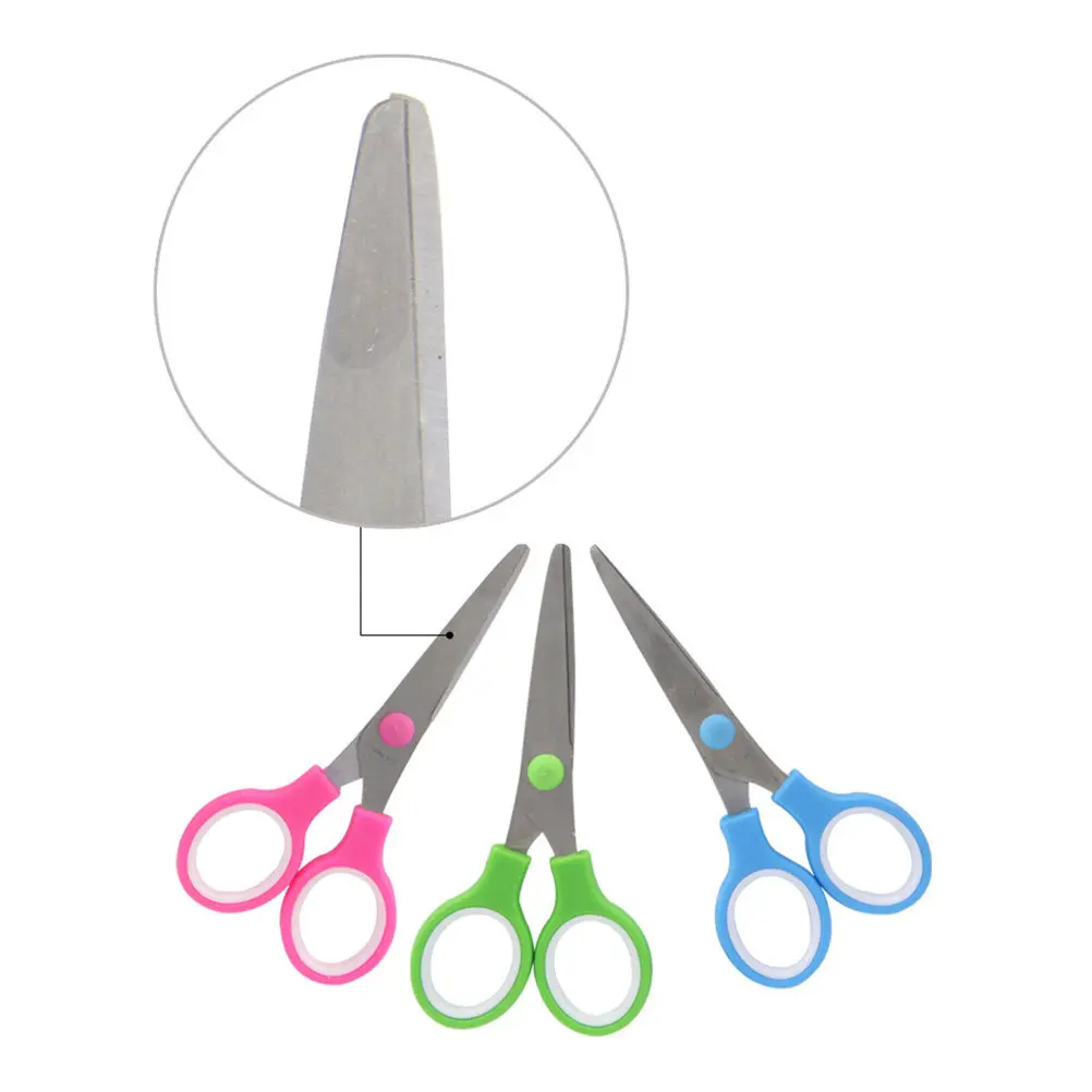 6Pcs 가위 세트 프리미엄 스테인레스 스틸 안전 뭉툭한 팁 플라스틱 가장자리 DIY 공예 스크랩북 인사말 카드 학교 학생용