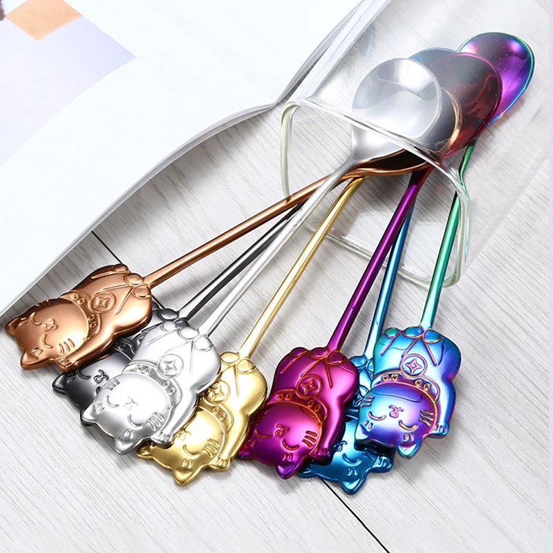 Coffee Spoon 304 Stainless Steel Cute Luck Cat Coffee Stirring Spoon
