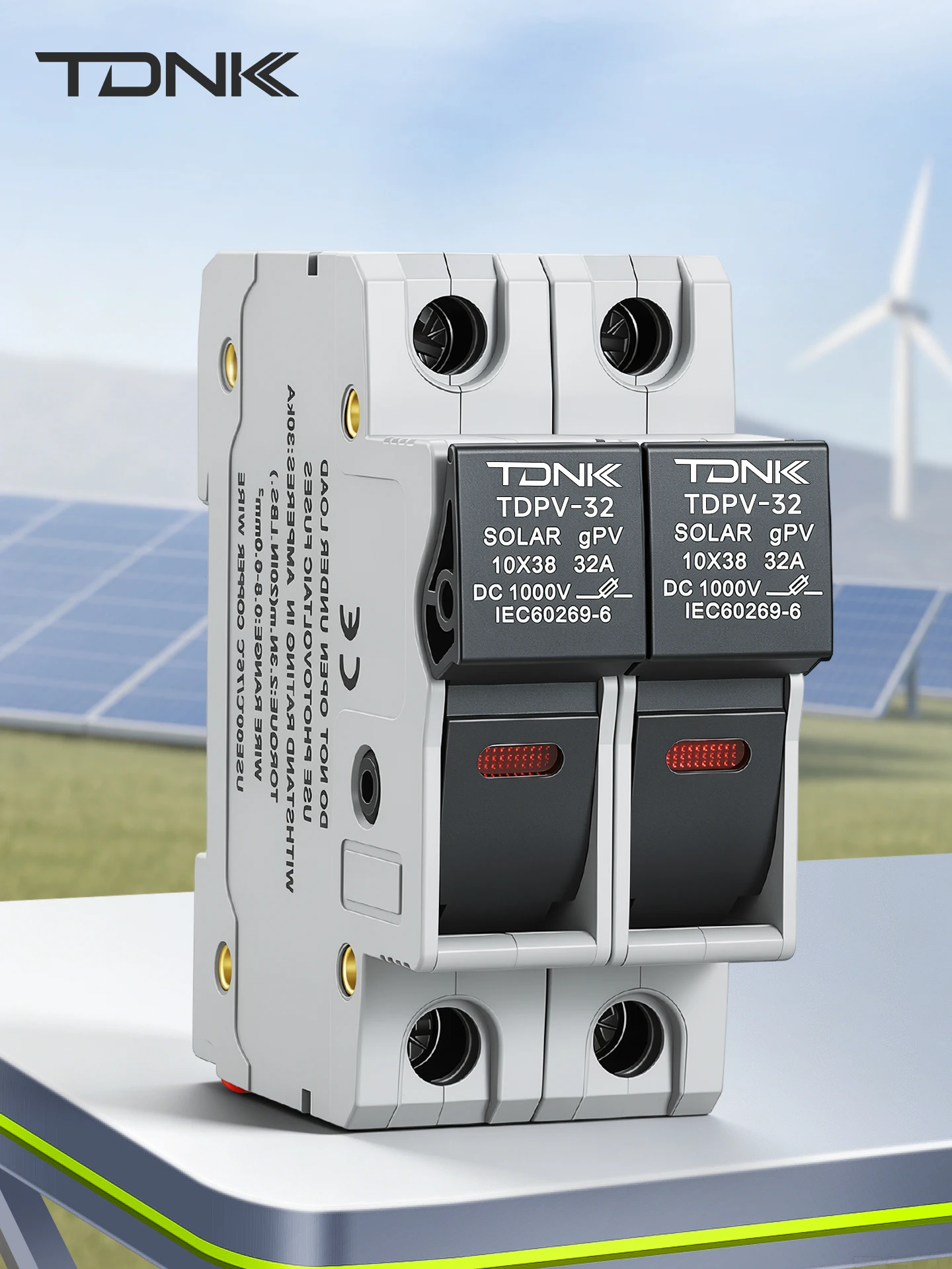 Enhanced Solar PV Fuse Holder with Indicator - 32A DC 1000V, 10x38mm gPV Fuse Base