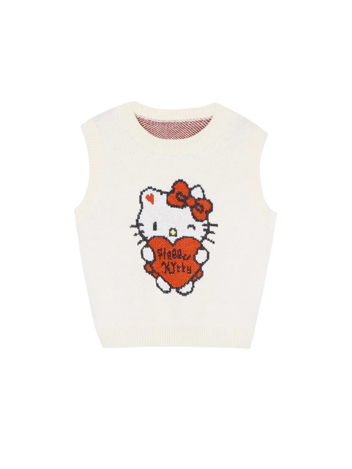 

2023 New Hello Kitty Women's Sweater Sanrio Korean round Neck Cartoon Embroidered Vest Female Casual Dress Sweater for Girls