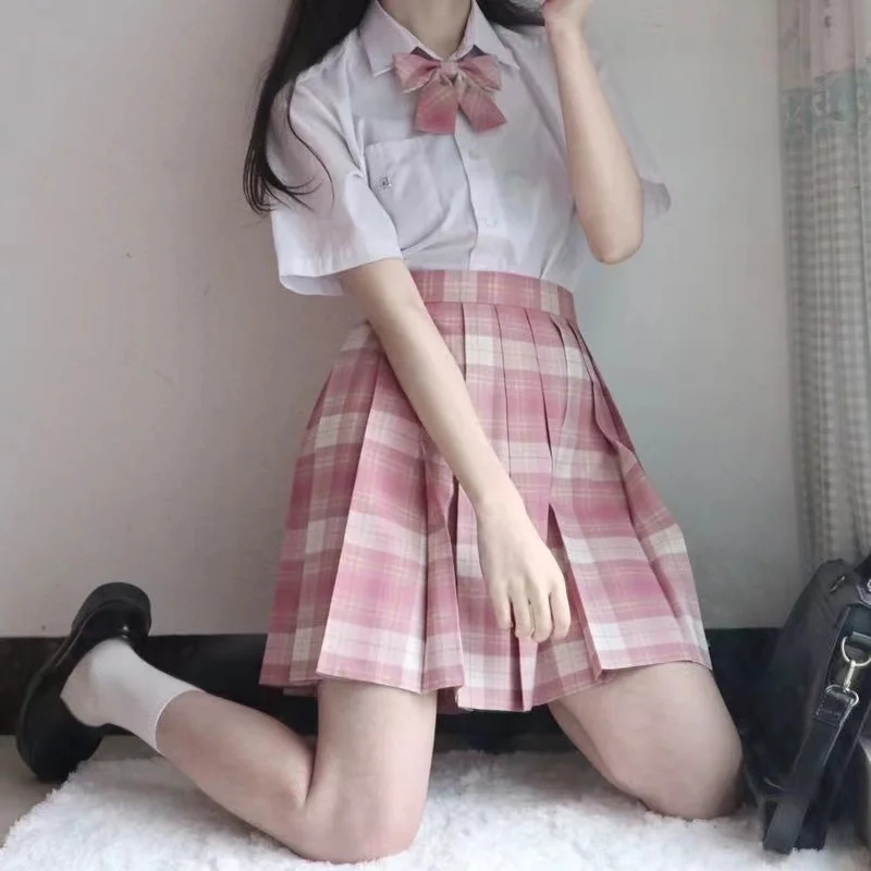 Japanese School Uniform Jk Plaid Skirt Plus Size S-8xl E-sports Girl Suit Shirt College Pleated Three-piece