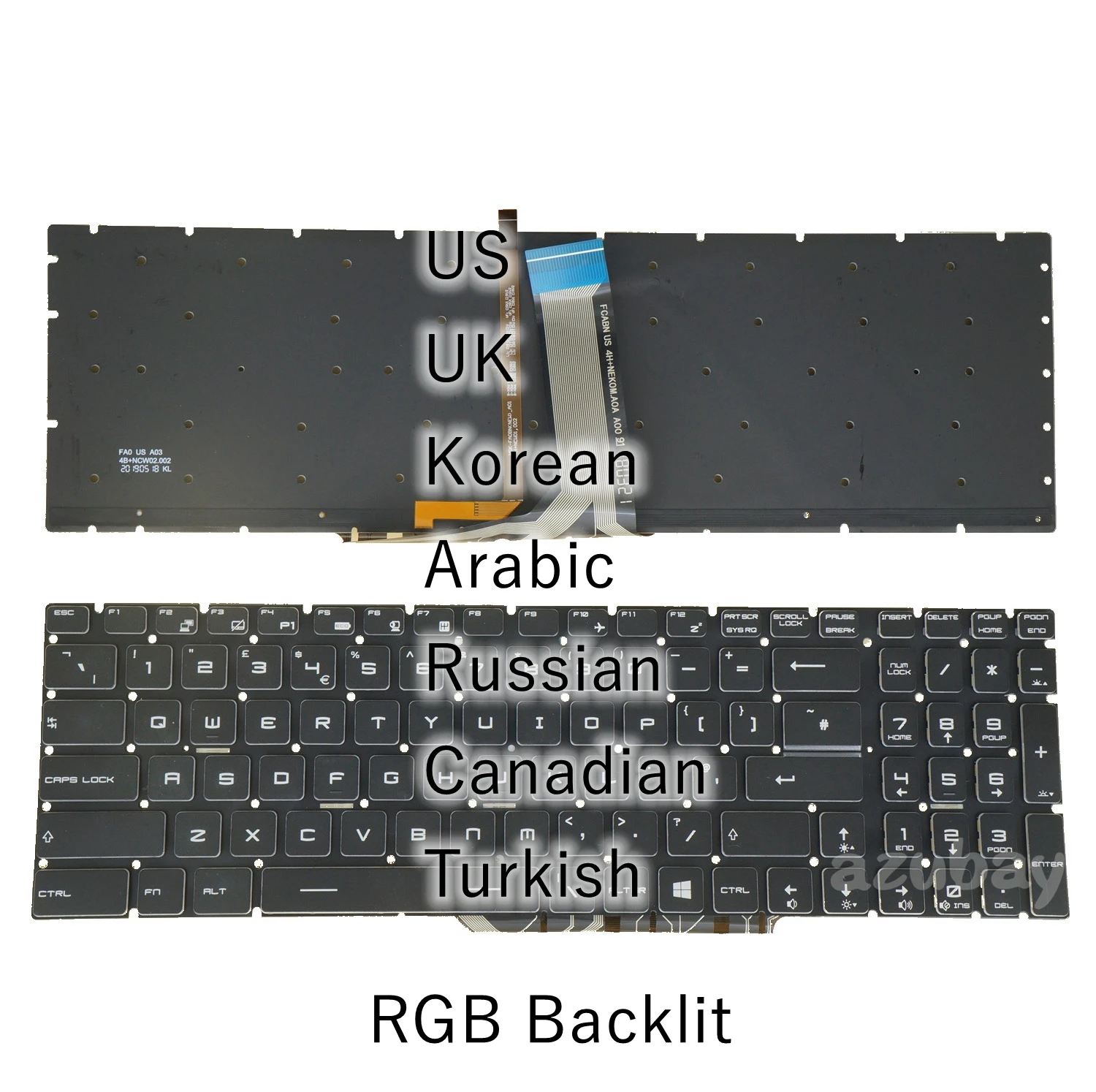 Eua Reino Unido Russo Turco Árabe Coreano Teclado Canadense para Msi Ms16j5 Ms-16j9 Ms-16jb Ms-16jc Ms-16jd Ms-16k2 Ms-16k3 Retroiluminado