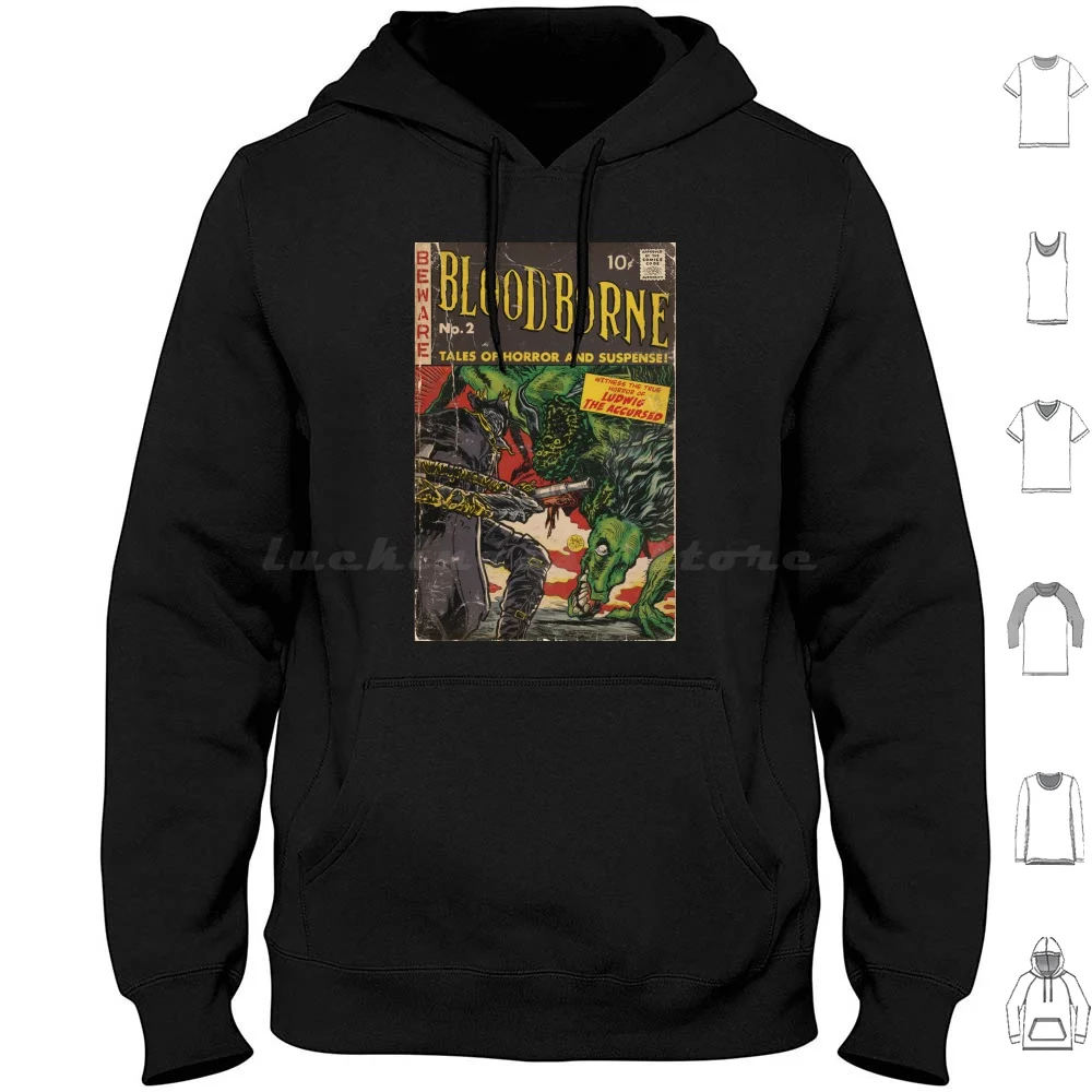 Bloodborne-Comic Cover Fan Art Felpa Con Cappuccio In Cotone Manica Lunga Fan Art Painted Digital Illustration Adventure Action Vintage Comic
