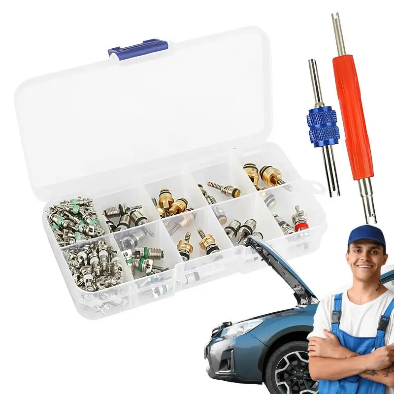 

102pcs Car Air Conditioner Valve Core AC Refrigeration Assortment Kit Vehicle Cooling Removal tool Auto Maintenance Equipment