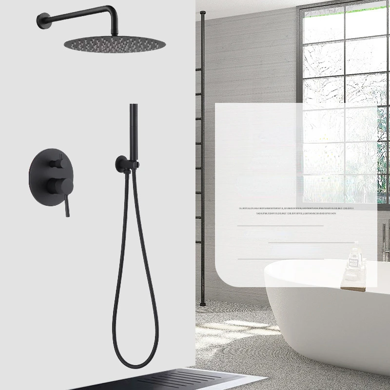 

Brass Matte Black Shower Faucets Set Rainfall System Concealed Hot Cold Water Mixer Tap Bathroom Round Faucet