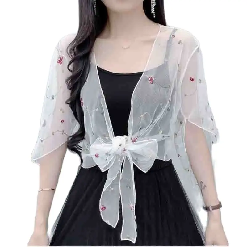 

Солнцезащитная шаль, женская летняя юбка, маленькое пальто из гренадина Вайды с короткими рукавами, Корейская версия, студенческий чехол для девушек