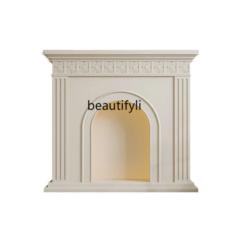 

Cream Style Light-Emitting Simple French Carved Fireplace Curio Cabinet Storage Rack Living Room American Arch Entrance Cabinet