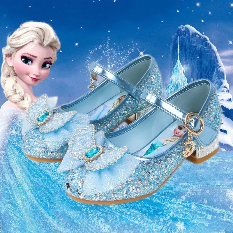 Disney Girls' Princess Sandals Children's Shoes Frozen Elsa Children's Shoes Girls Fashion Baby Pink Blue High Heel Shoes Size
