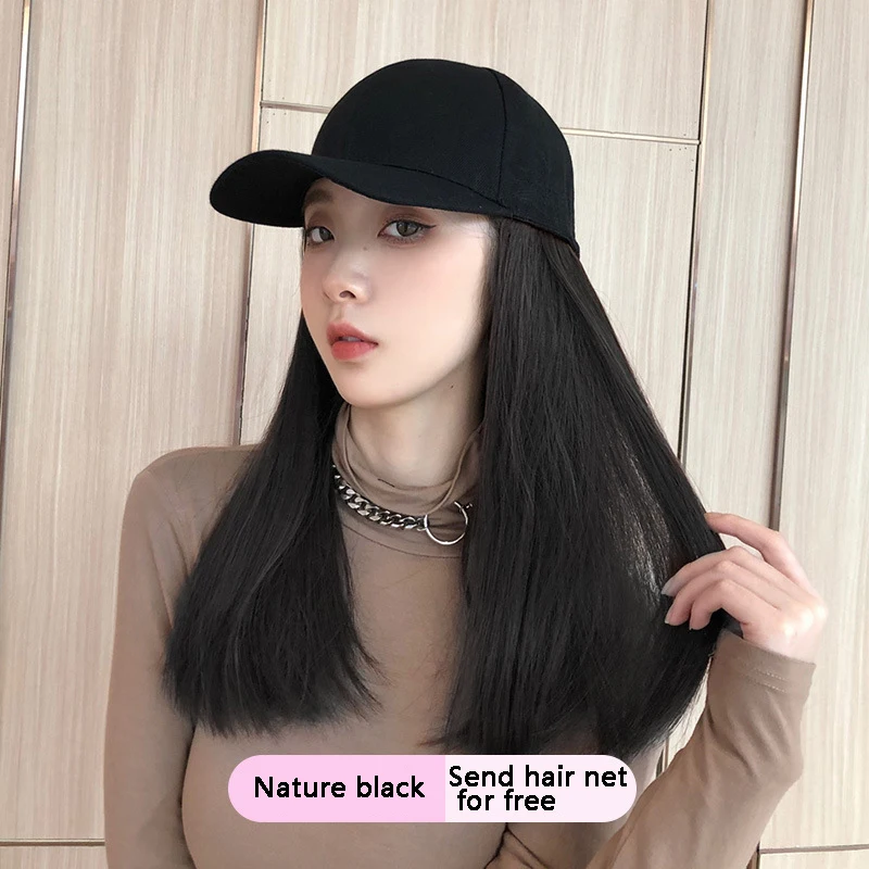 

Solid Wig Baseball Caps Casual Wigs Cap Women Long Wig Caps One-piece Wig Hat Fashion Straight Wig Hats Girls Cotton Bonnets