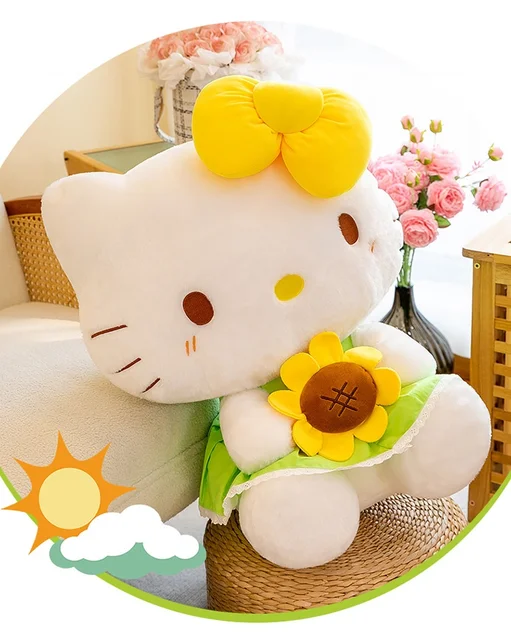 Sanrio helloキティひまわりぬいぐるみ Sanrioひまわりktハローキティアニメぬいぐるみ枕、カワイイ漫画