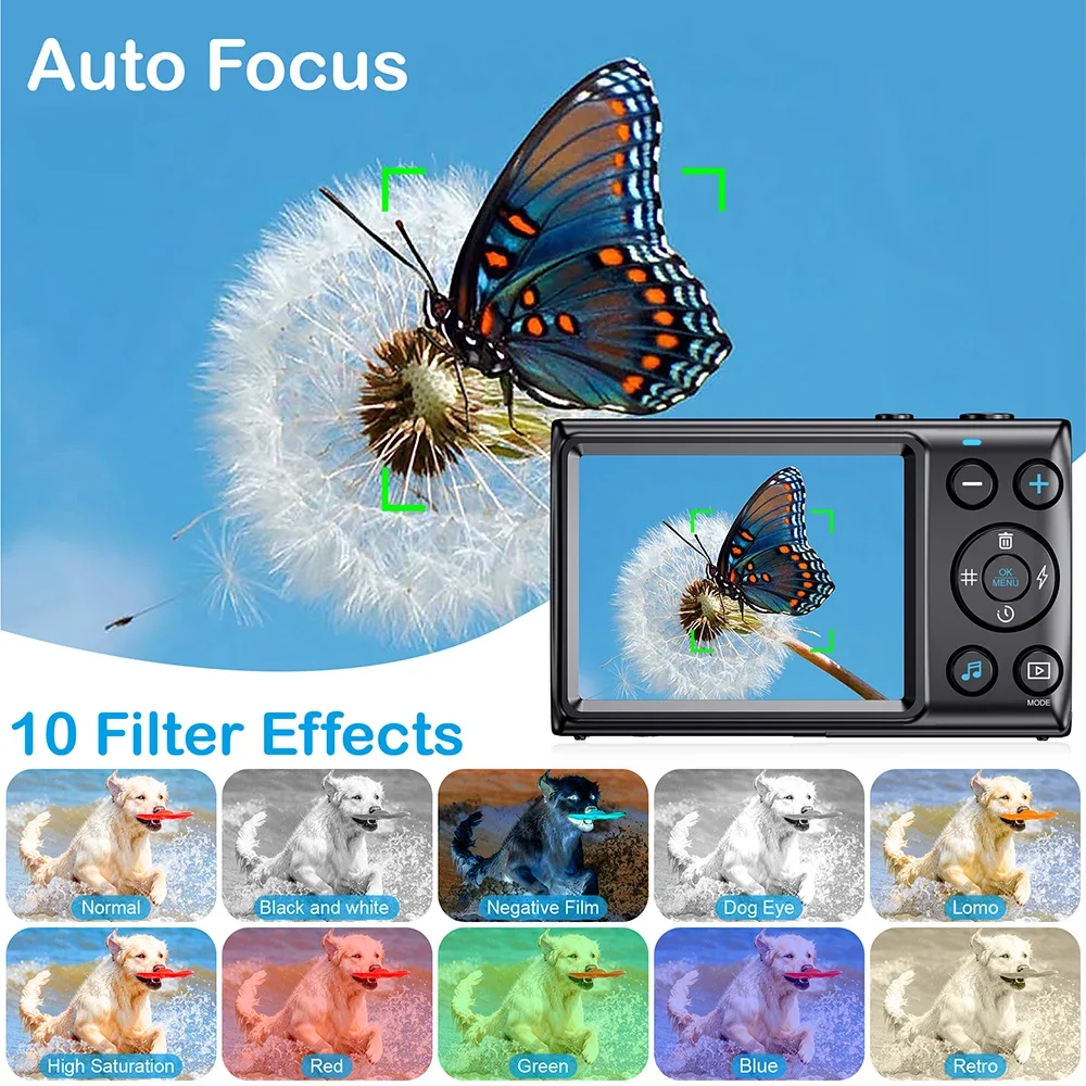 4K Digital Cameras Photography 64MP Autofocus Anti-Shake Vlogging Children Video Camera 18X Digital Zoom Compact