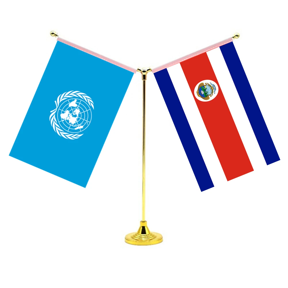 

14x21cm Mini Costa Rican Flag Office Decoration With Two Flags Of The United Nations And Costa Rica