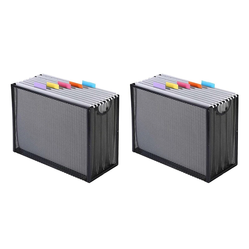 

2X Hanging File Organizer Filing Box,Metal Mesh File Crate Desk Organizer Magazine Holder With 10 Hanging Folders