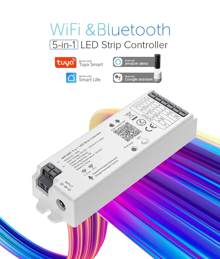 

Fast Shipping LED Strip Tuya WiFi Smart Controller RGBCCT 12V 24V 15A 2.4G BlueTooth mesh Voice Control Alexa Google Assistance