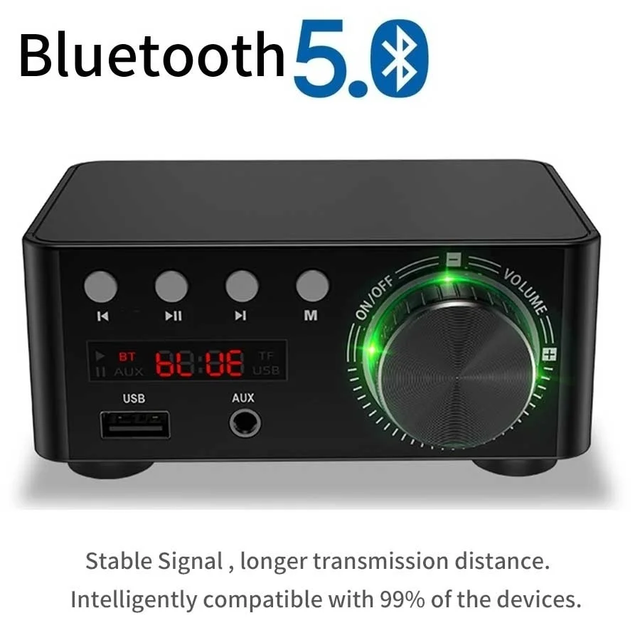 Mini Home Audio HiFi Bluetooth 5.0 Power Class D Amplifier Tpa3116 Digital Amp 50W*2 Car Marine USB/AUX IN Lossless Sound Player amplifier speaker