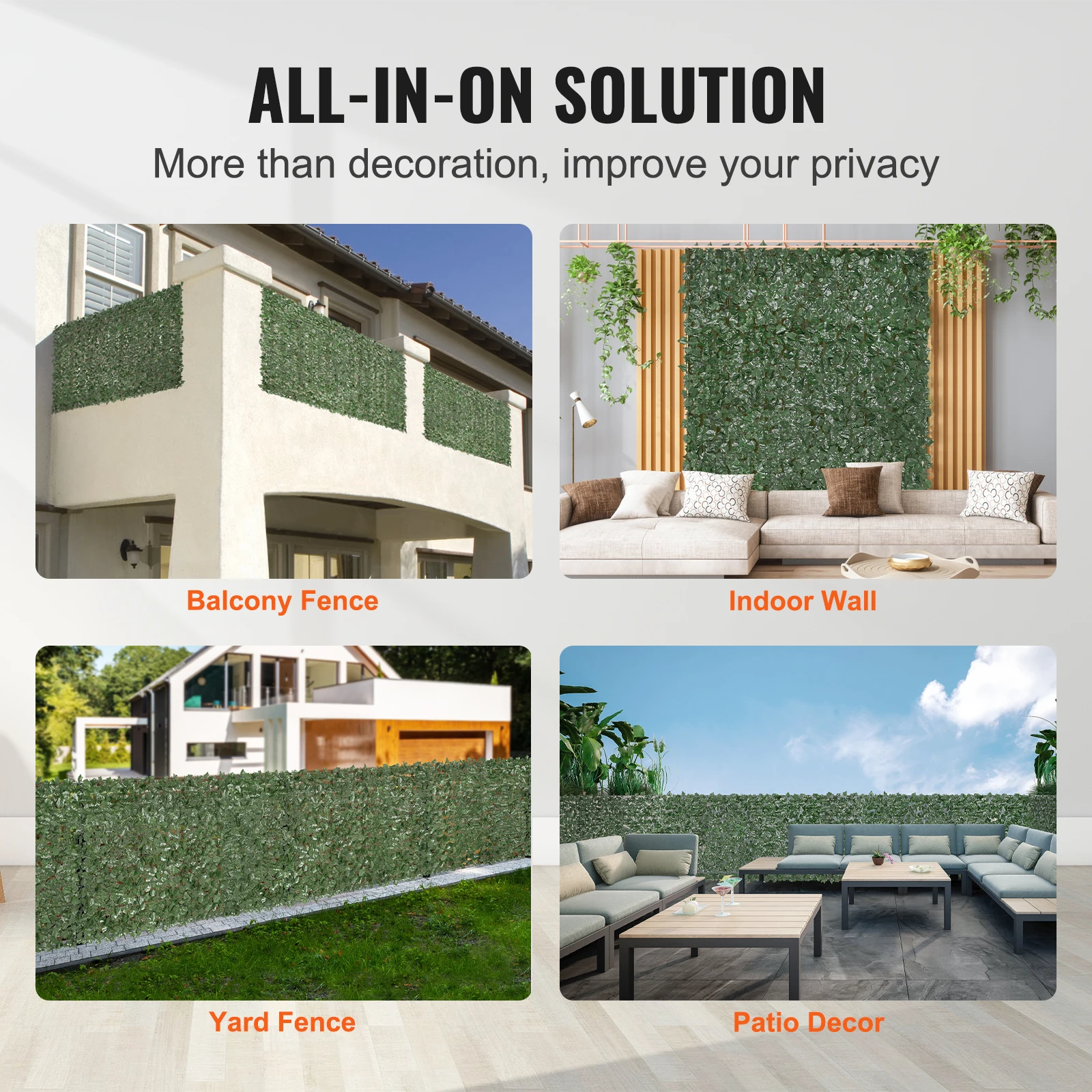 VEVOR Ivy Privacy Fence Artificial Green Wall Screen with Strengthened Joint Faux Hedges Vine Leaf Decoration for  Garden Patio