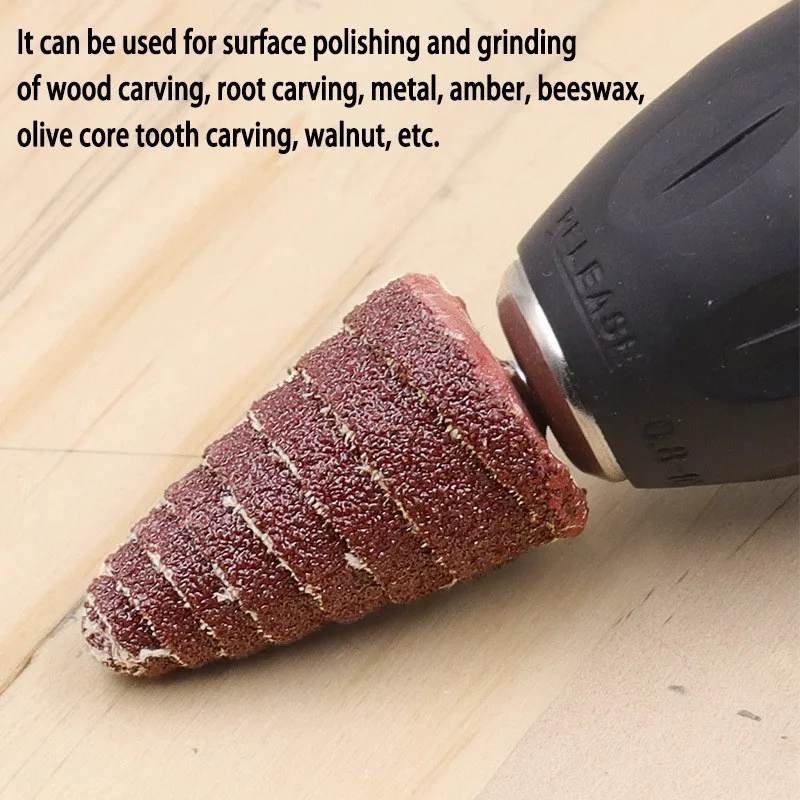 

1Pc Grinding Head W/ 6MM Shank 80 Grit Tapered Cone Polishing Head Sandpaper Flap Wheels Polishing Electric Grinder Parts