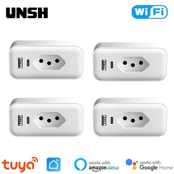 투야 와이파이 스마트 플러그, USB C타입 포트, 고속 충전 콘센트, 브라질 전원 모니터 소켓, 구글 홈 알렉사로 작동, 16A, 20A