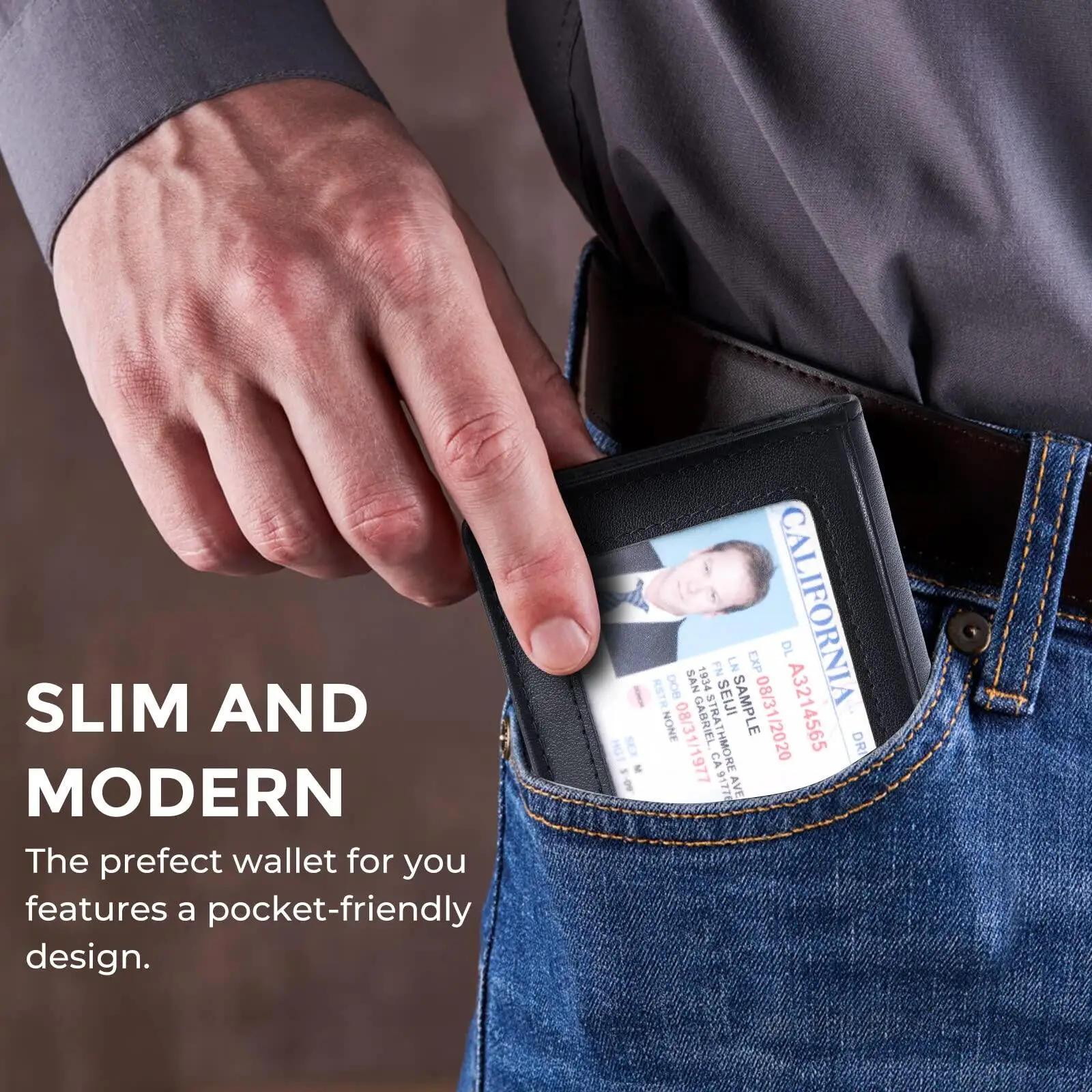 RFID Blocking Mens Slim Front Pocket Wallet Genuine Leather Bifold Credit Card Holder with ID Window Retro Style