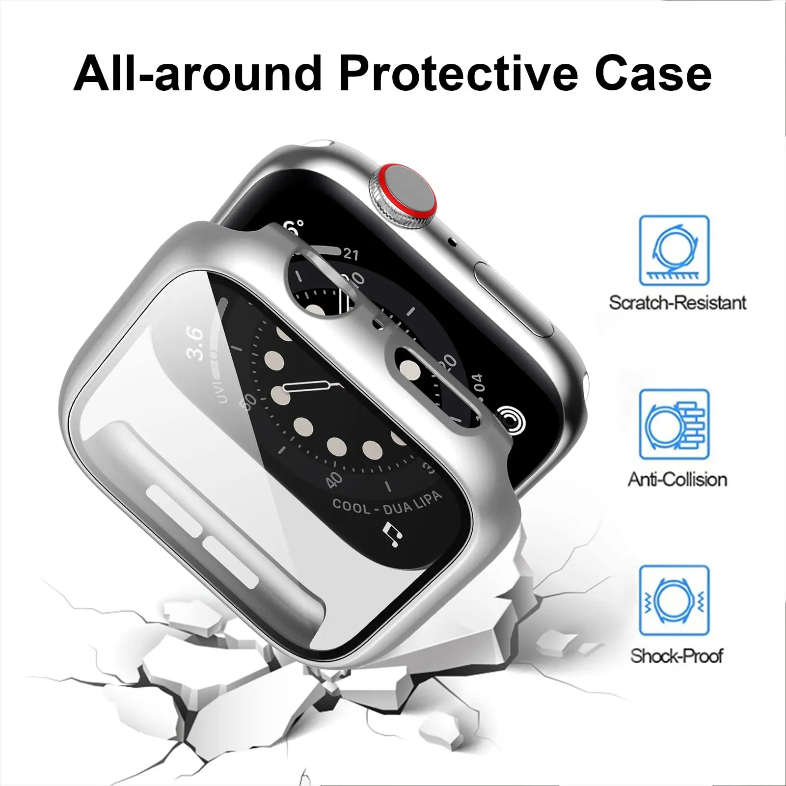 Deluxe Silicone Band Set with Tempered Glass and Protective Case