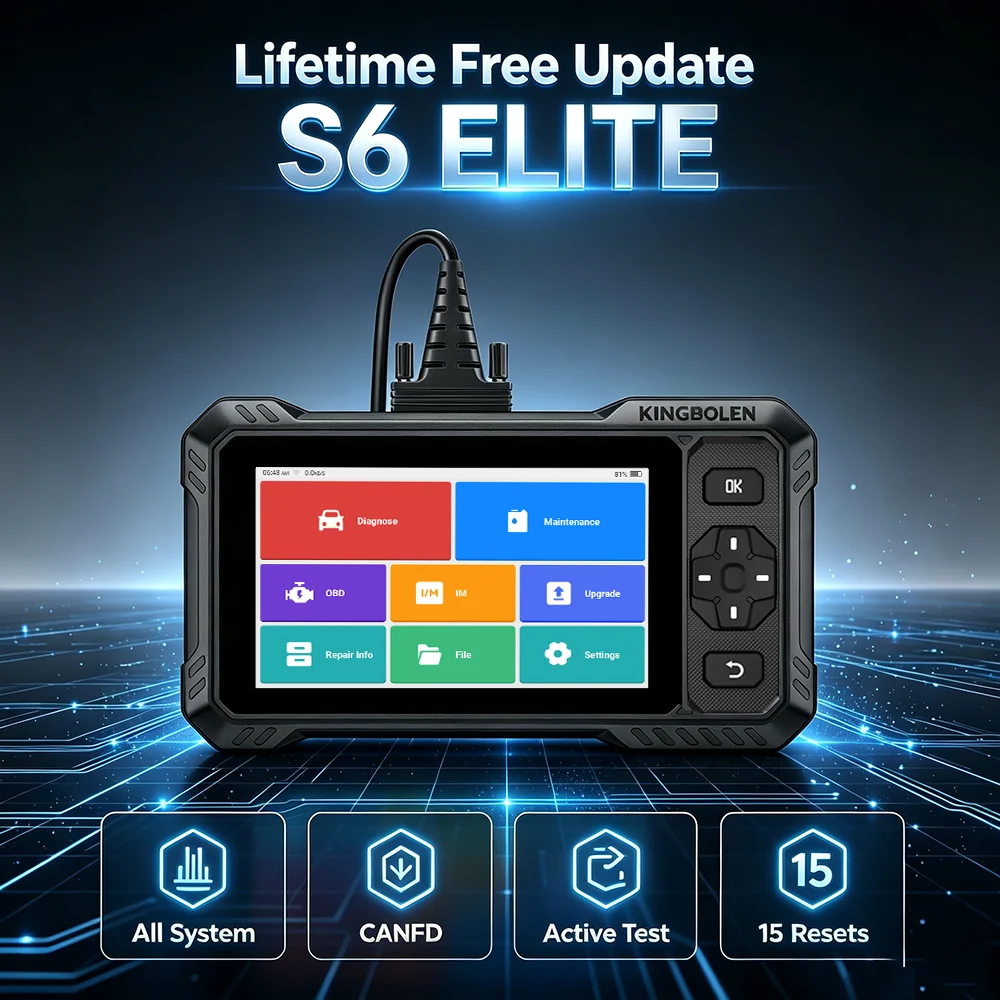 [Mise à jour gratuite à vie] KINGBOLEN S6 Elite CANFD Test actif de tous les systèmes, 15 réinitialisations, scanner OBD automobile, outil de diagnostic automobile français 1