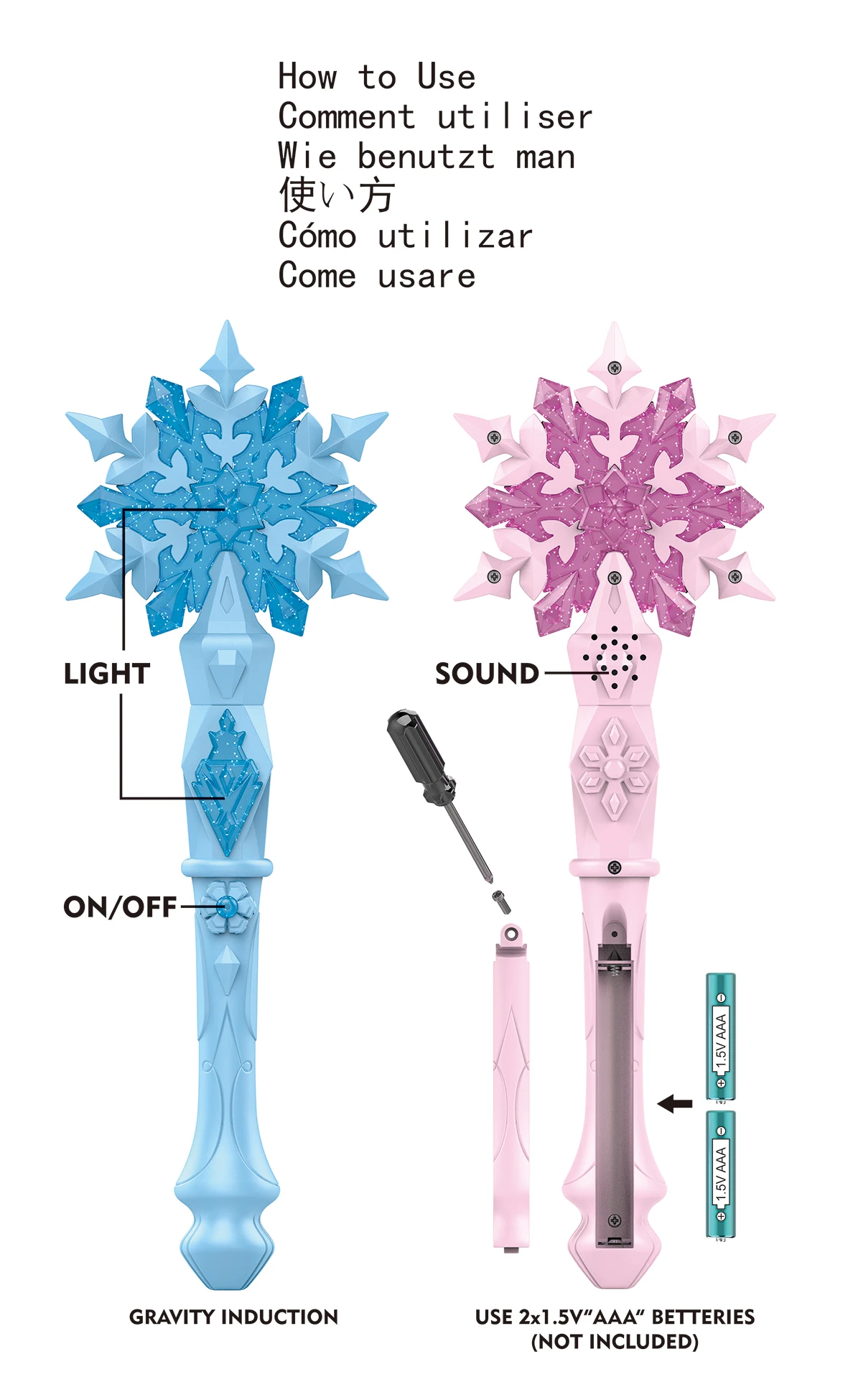 Princess Snowflake Magic Wand Led Light-Up Dress-Up Wand Girls' Pretend Play Toy Princess Dress-Up Toy Christmas Halloween Costume Props Birthday Gift Holiday Gift Christmas Gift Halloween Gift