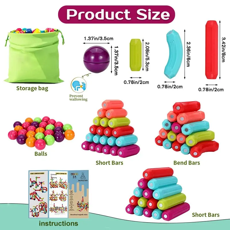 STEM Magnetic Building Blocks Toy Construction Set Magnet Ball Sticks Rod Games For Kids