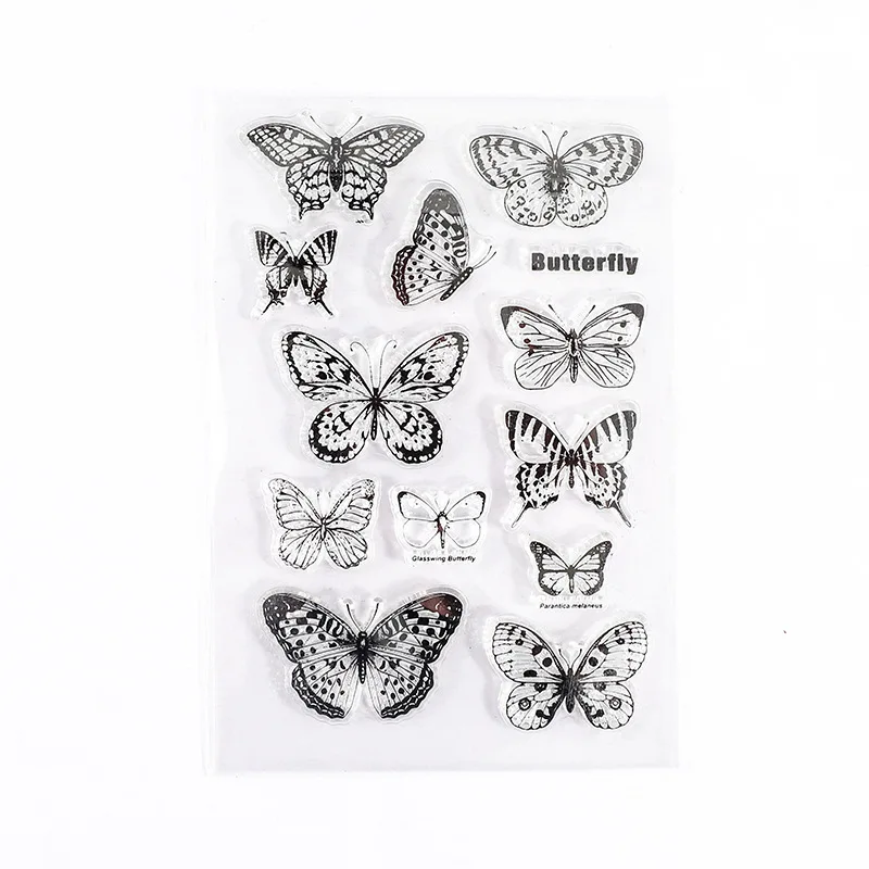 Clear Rubber Stamps Set - Cartoon Rose Flowers Butterflies Wall Clock Patterns For Card Making