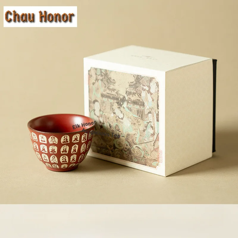 1pc 60ml Cinnabar Red Buddha Teacup Coarse Pottery Tea Bowl Jug Tea-tasting Fragrance Cup Jianzhan Master Cups Tea Ceremony Gift