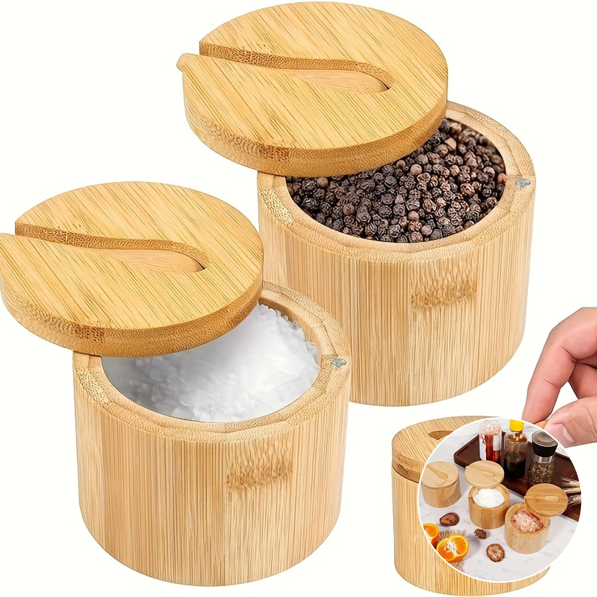 Bamboo Salt and Pepper Shaker Set with Spoon-Swivel Cap salt shaker salt pepper shakers