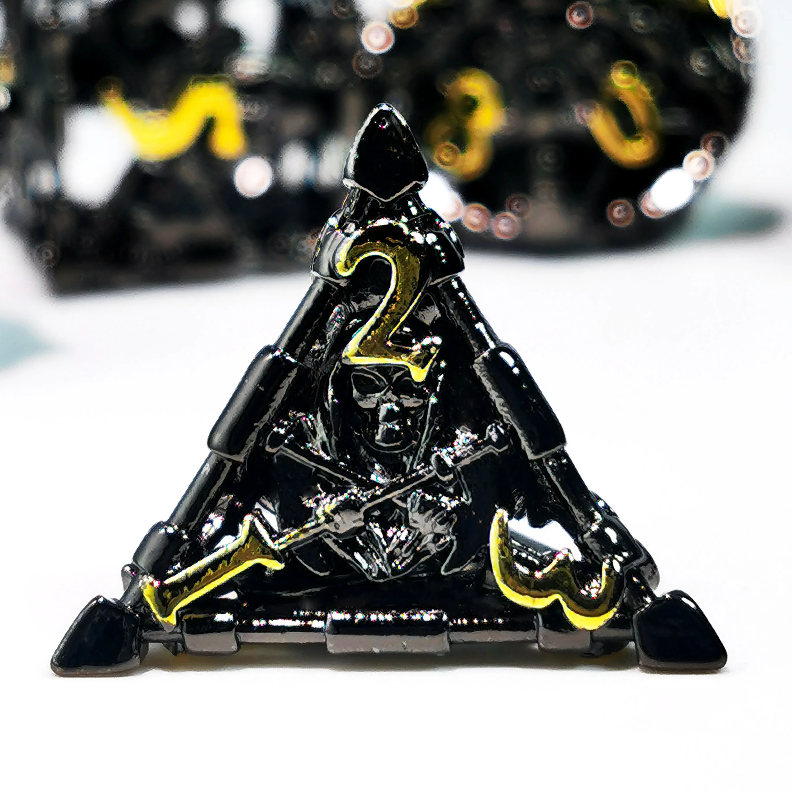 DnD Metal Dice Set - 7 Piece Zinc Alloy Polyhedral Dice, Yellow Patterned for RPG, Dungeons & Dragons Tabletop Games 5