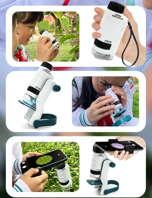 Kids Portable Microscope Biological Educational Toys For Children Home School Science Kit LED Light 60X-120X STEM Gift Magnifier 3