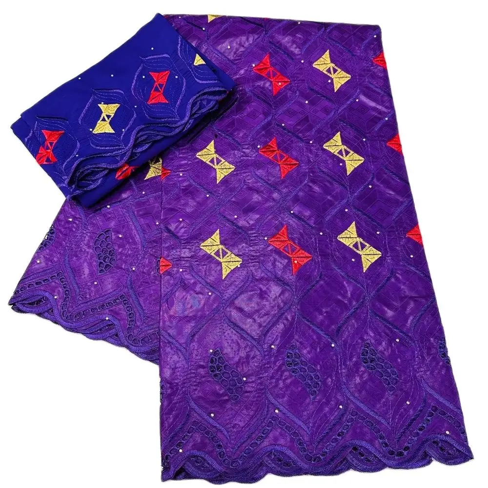 

Bazin Brocade for Women Dress, African Fabric with Embroidery Lace, High Quality, 5 + 2 Yards, 2023