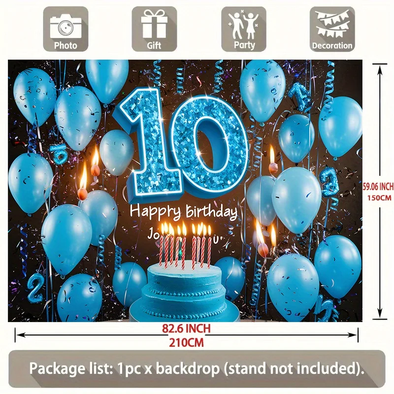 【파티 배너】 1개, 조의 10번째 생일을 위한 배경 장식, 폴리에스터 섬유 배너 원단, 가족, 바