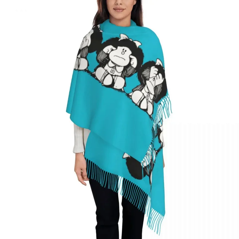 

Luxury Humor Mafalda Tassel Scarf Women Winter Warm Shawls Wraps Female Quino Cartoon Manga Scarves