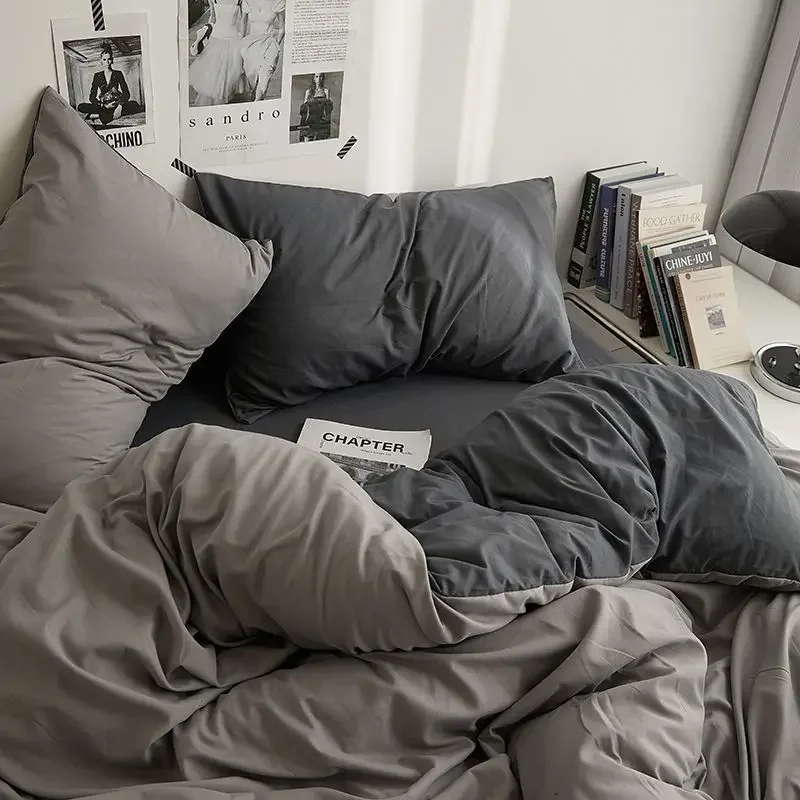 

Korean Ins Style Bedding Set Nordic Single Double Flat Sheet Duvet Cover Pillowcase Soft Microfiber Full Queen Size Bed Linen