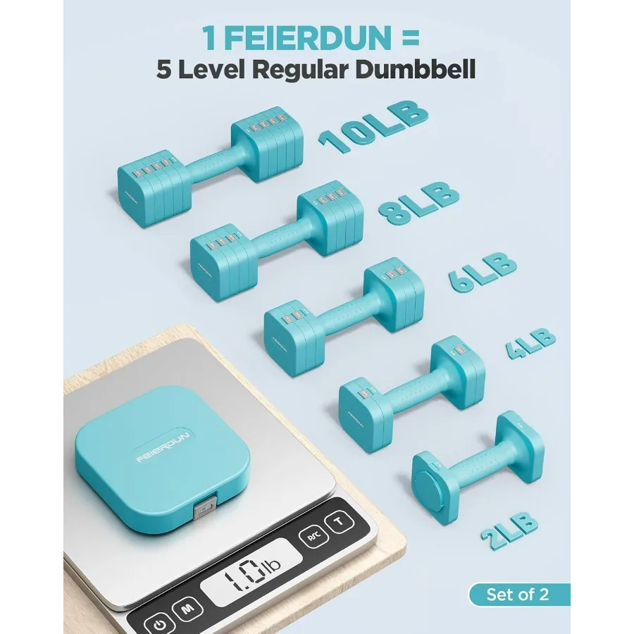 5-in-1 Adjustable Dumbbell Set of 2, 10LBS Each Hand Weights for Women, 1s-Adjust Dual-Stable Dumbbell Set for Women Home Gym &